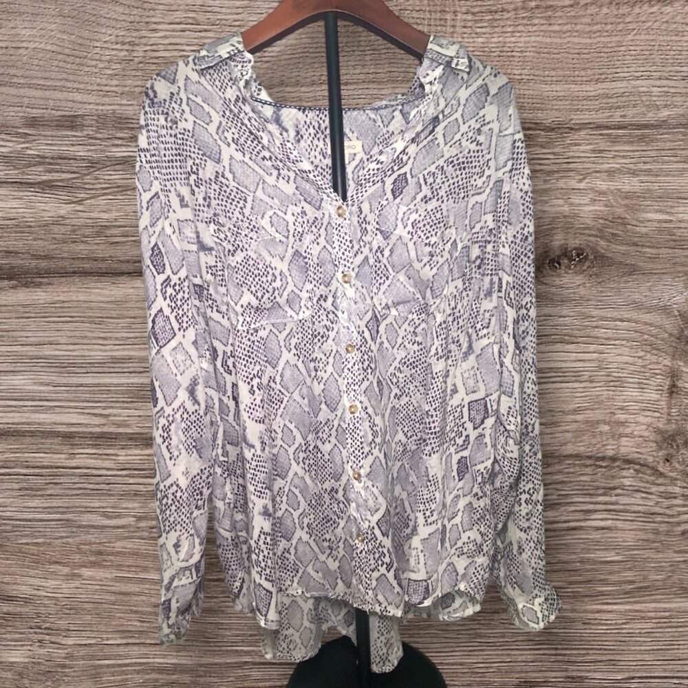 Anthropologie‎ Pilcro Flowy Long Sleeve Lightweight Blouse Gray/White Pattern